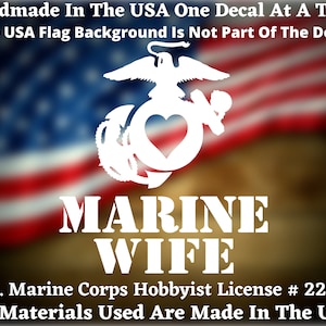 Marine Wife EGA with Heart USMC Custom Car Truck Van Window or Bumper Sticker Vinyl Decal