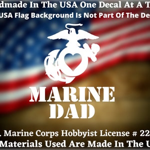 Marine Dad EGA with Heart USMC Custom Car Truck Van Window or Bumper Sticker Vinyl Decal