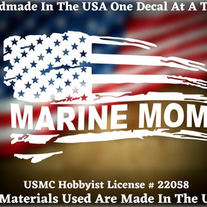 Marine Mom Distressed American Flag Decal For Car Truck Van Window or Bumper Sticker, Made In America