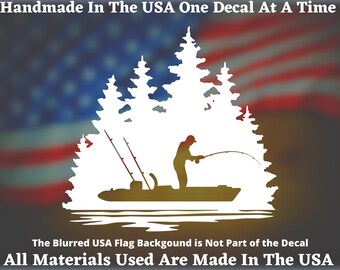 Stand-up kayak fisherman scene vinyl decal. Pine Tree Landscape Vinyl Decal For Car Truck Window Bumper Sticker USA Seller Made In America