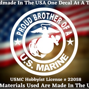 Proud Brother Of A U.S. Marine USMC Custom Car Truck Van Window or Bumper Sticker Vinyl Decal