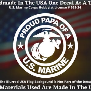 Proud Papa USMC Vinyl Decal - U.S. Marine Bumper Sticker