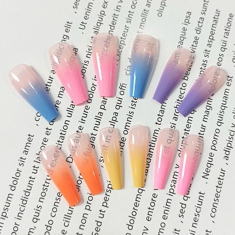 20pcs Rainbow Gradient Ballerina Long Nails Fake Nails | Etsy