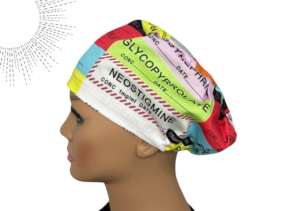 Euro Anesthesia Scrub Cap, Optional Satin and Buttons. European Scrub