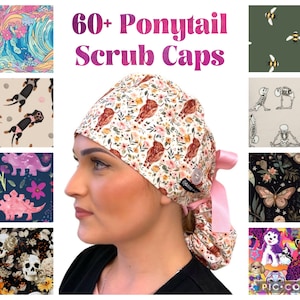 Ponytail Scrub Caps for Women, Surgical Scrub Hat for Long Hair, Satin Lining Option. Ponytail Scrub Cap, Nurse Hats by Sunshine Caps Co.