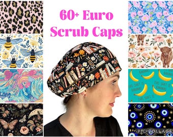 Gorro quirúrgico Euro: gorro quirúrgico 100 % algodón para mujer con forro de satén opcional, Sunshine Caps Co.