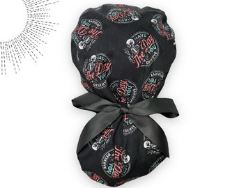 Gorro quirúrgico con cola de caballo para cabello largo, divertido y atrevido, con forro de satén opcional. Gorro quirúrgico de enfermera para mujer.