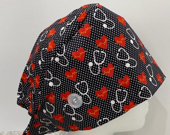 Mini Hearts on Navy 210 Surgical Chemo Skull Cap Scrub Cap Mini Hearts on Navy 210 Surgical Chemo Skull Cap Scrub Cap