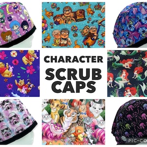 Surgical Scrub Caps Character Designs. Buttons & Satin Lining Optional. 100% Cotton. Best Medical Nurse Hats. Unisex Scrub Caps