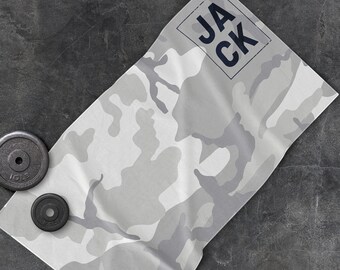 Camo Workout Towel ~Personalised Training Towel ~Customised Sports Gym Towel ~Camo Style Exercise Workout Towel ~Gym and Graduation Gift