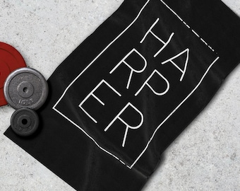 Black Gym Towel ~Minimalist Design Gym Towel ~Personalised Gym Towel ~Workout Towel ~Sweat Towel ~Yoga Towel~Gym Towel with Name~Best Seller