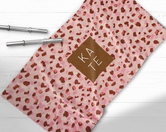 Leopard print gym towel ~Personalised gym towel ~Animal print workout towel ~Boho leopard print ~Sport Yoga towel ~Womens fitness gift
