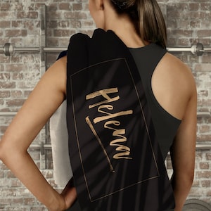 Gym Towel ~Customised Gym Towel ~Personalised Gym Towel ~Black Gym Towel ~Workout Towel ~Gift Towel ~Palm Leaf Black ~Gym Gift ~Best Seller