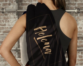 Gym Towel ~Customised Gym Towel ~Personalised Gym Towel ~Black Gym Towel ~Workout Towel ~Gift Towel ~Palm Leaf Black ~Gym Gift ~Best Seller