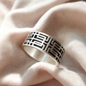 Door pattern of traditional Oriental house silver ring, daily ring, man ring, woman ring