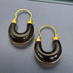 Handcarved Smoky Quartz Hoop Earrings: Gold & Sterling Silver