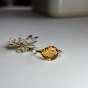 18k Solid Gold Citrine Ring: Rose Cut Gemstone, Handmade