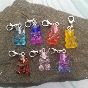 Glitter Gummy Bear Stitch Markers, Bear Stitch Notions, Progress Markers, Knitting Crochet set of 7 image 1