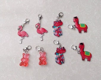 Red Cat Zipper Pull Charms, Stitch Markers, Flamingo Knitting Markers, Progress Markers, Crochet Markers - Set of 8 (e2)