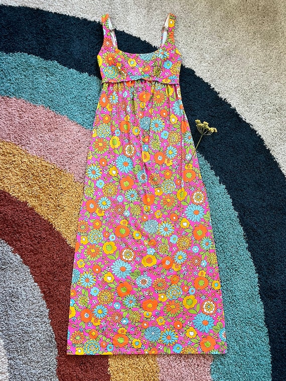 Vintage 60s Day-Glo Flower Power Dress - image 3