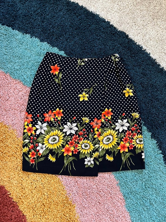 Vintage 90s Flowers & Polka Dots Skirt - image 1