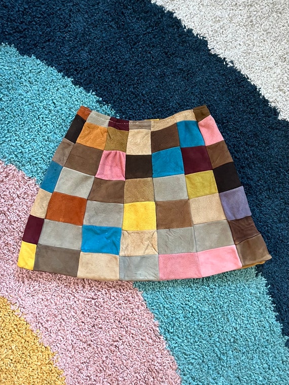 Vintage 60s-70s Multicolor Patchwork Suede Skirt