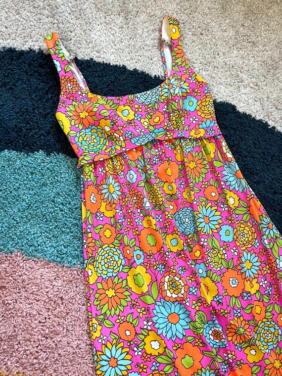 Vintage 60s Day-Glo Flower Power Dress - image 1