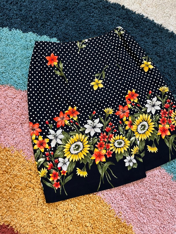 Vintage 90s Flowers & Polka Dots Skirt - image 3