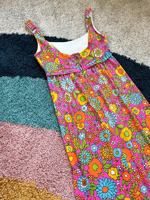 Vintage 60s Day-Glo Flower Power Dress - image 6
