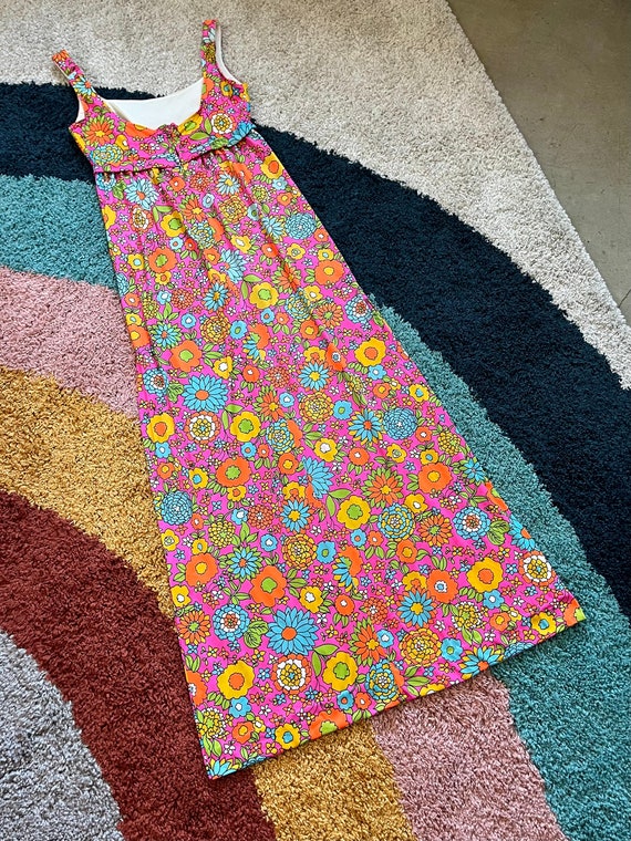 Vintage 60s Day-Glo Flower Power Dress - image 5