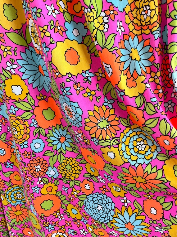 Vintage 60s Day-Glo Flower Power Dress - image 2