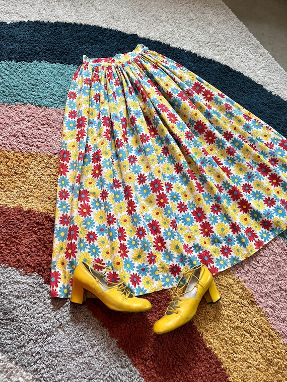 Vintage 60s Primary Colors Flower Power Skirt - image 1