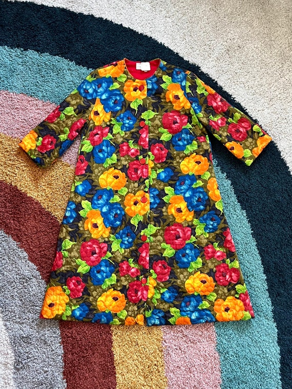 Vintage RARE 60s Bright Quilted Floral Coat