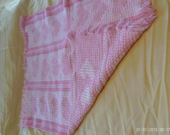 pink and white throw/ baby blanket