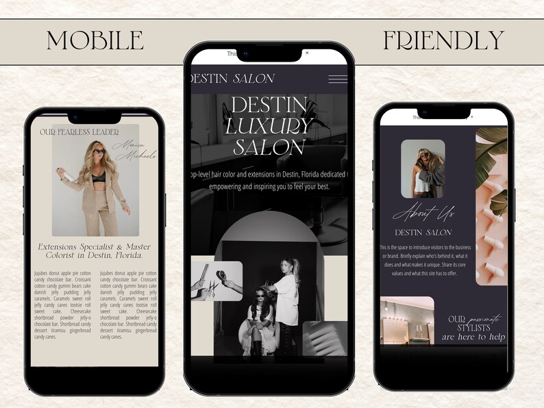 mobile friendly website for wix website template for hair stylist, hair salon.