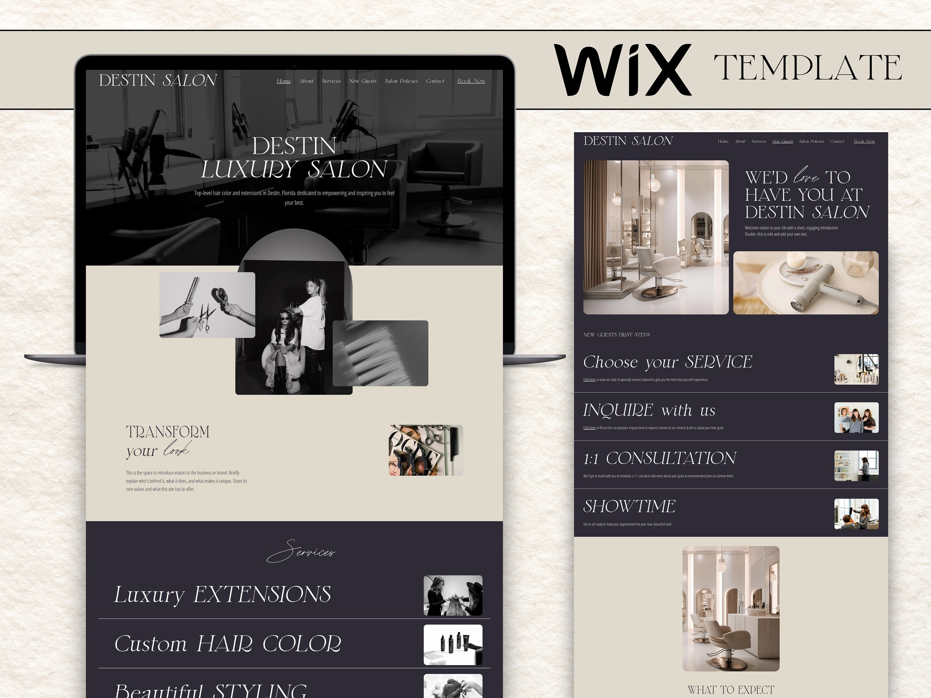 Website Template for Hair Salon | Hair Stylist, Beauty Salon, Spa, Lash Artist, Brow Artist | Wix WebsiteTemplate |  Luxury Website Template