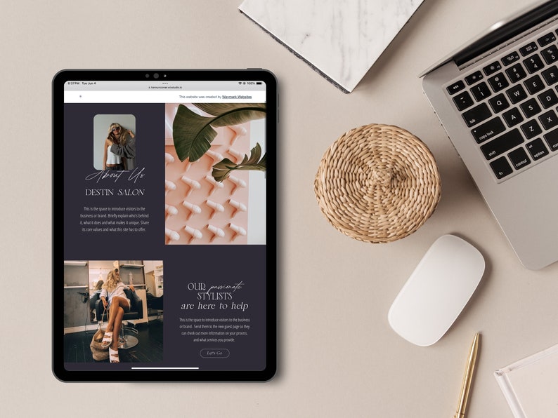 ipad mockup of hair stylist wix website template