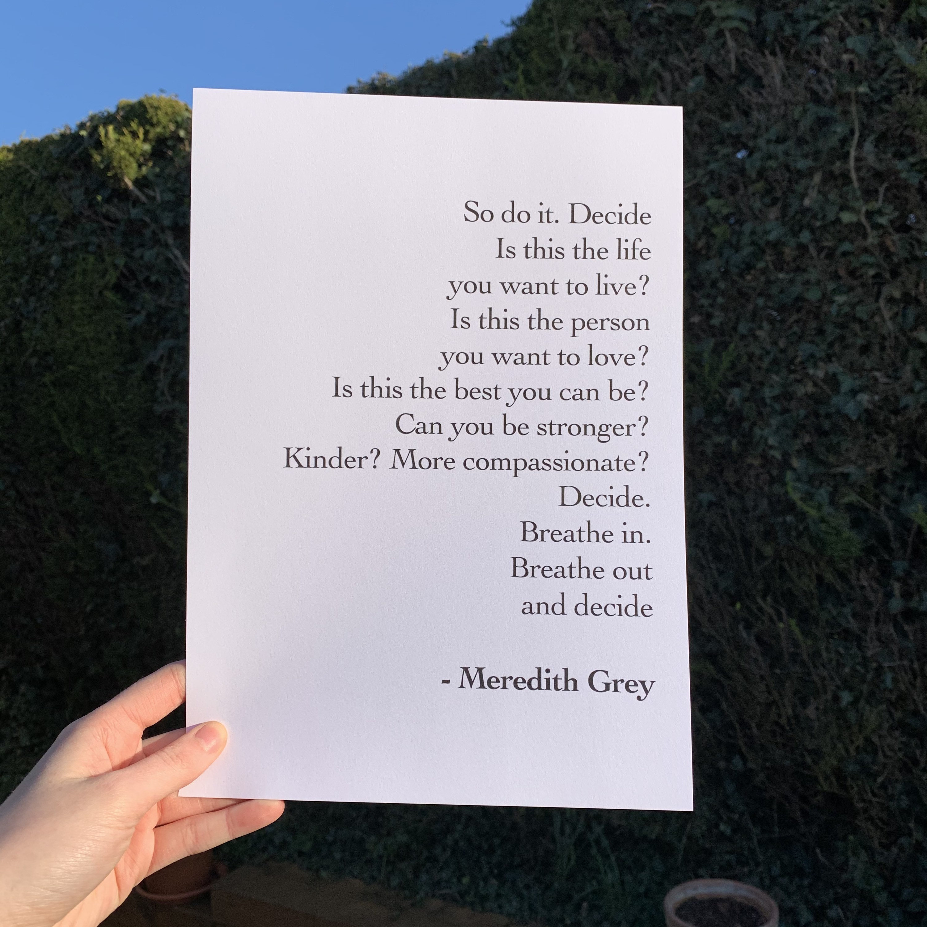 Meredith Grey Quote Print A4 Greys Anatomy Inspired Etsy
