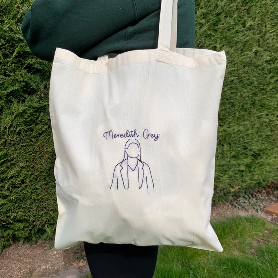 Grey s Anatomy Meredith Grey Outline Hand Embroidered Tote Bag