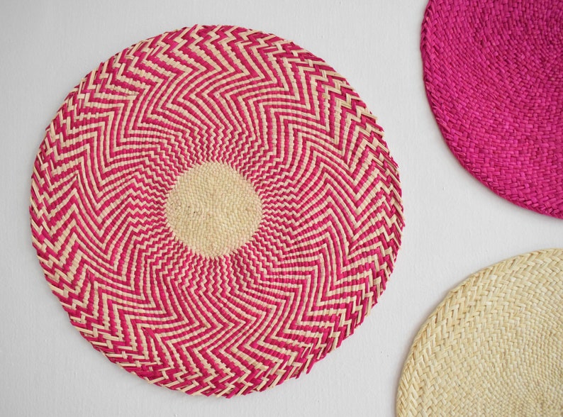 Set of 3 wall plates Boho wall art Woven wall straw round Etsy.de