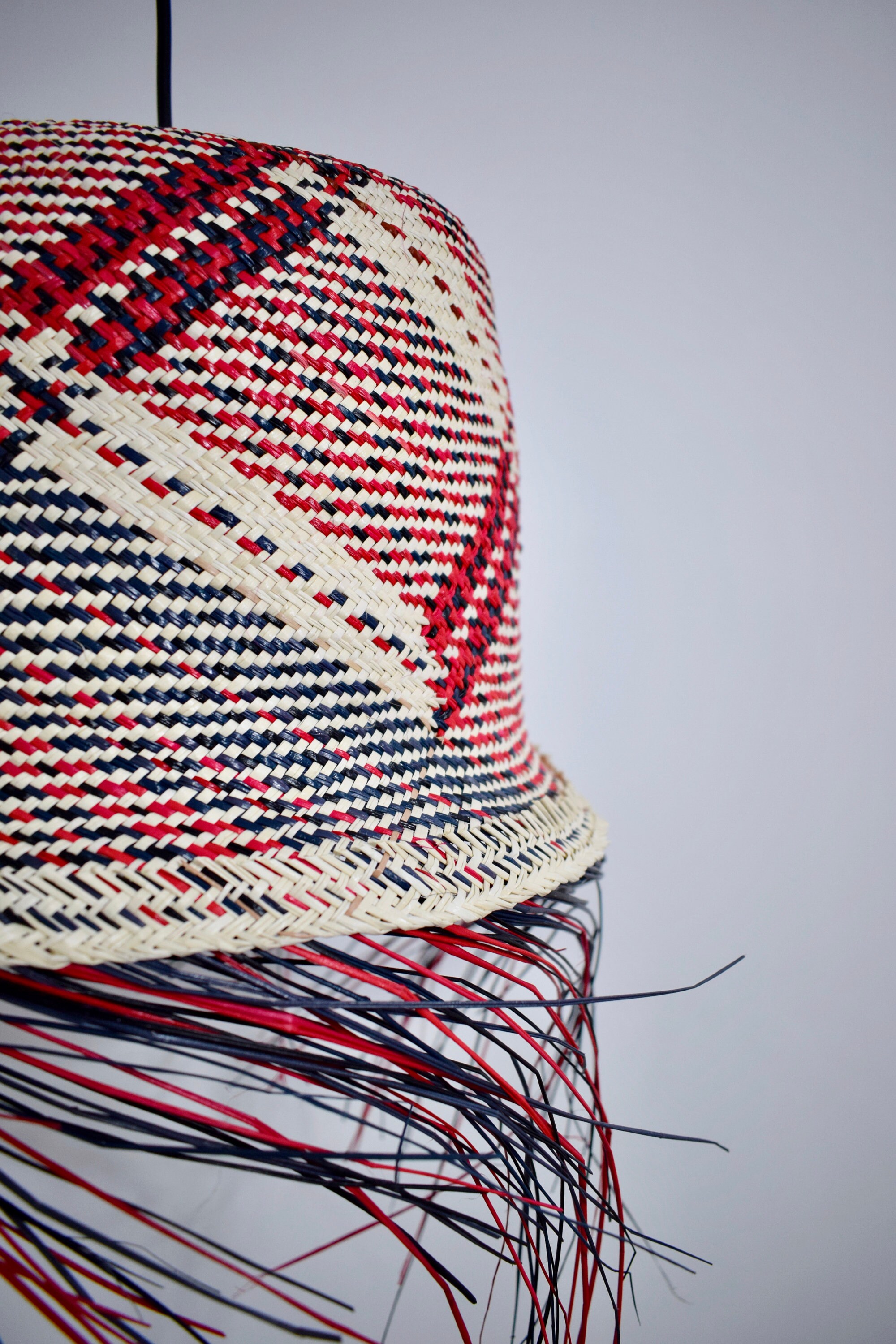 Red Color Woven Lamp Shade Woven Natural Lamp Boho Pendant Etsy