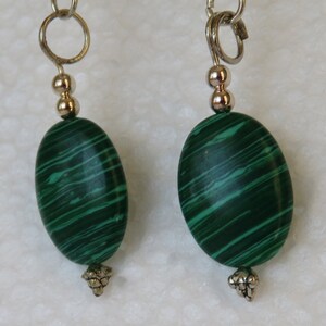 Malachite & Silver Oval Earrings