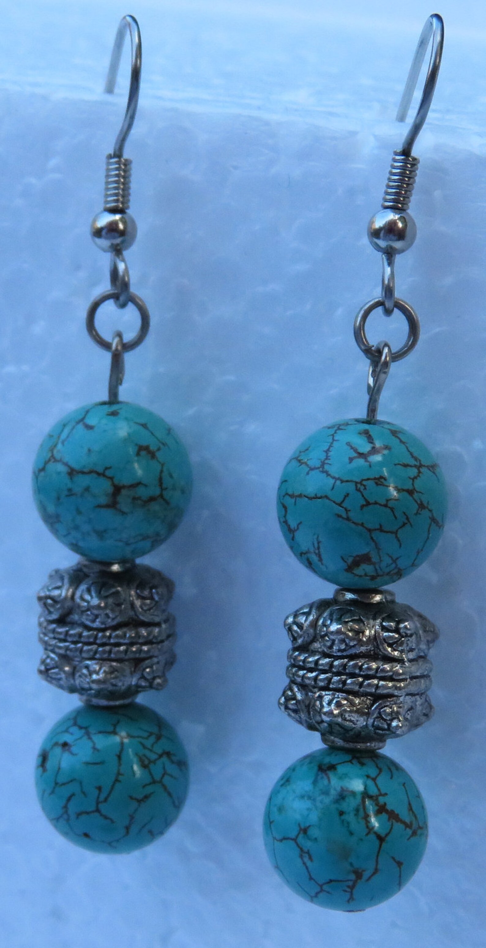 Boucles D'oreilles Pendantes Coeurs Bleu Turquoise - AtelierMurielle Verre