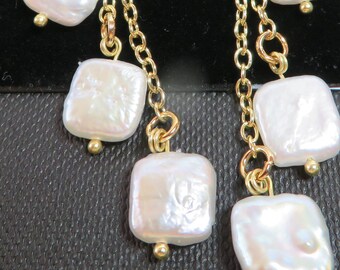 Natural White Keishi Pearl & Gold Chain Earrings