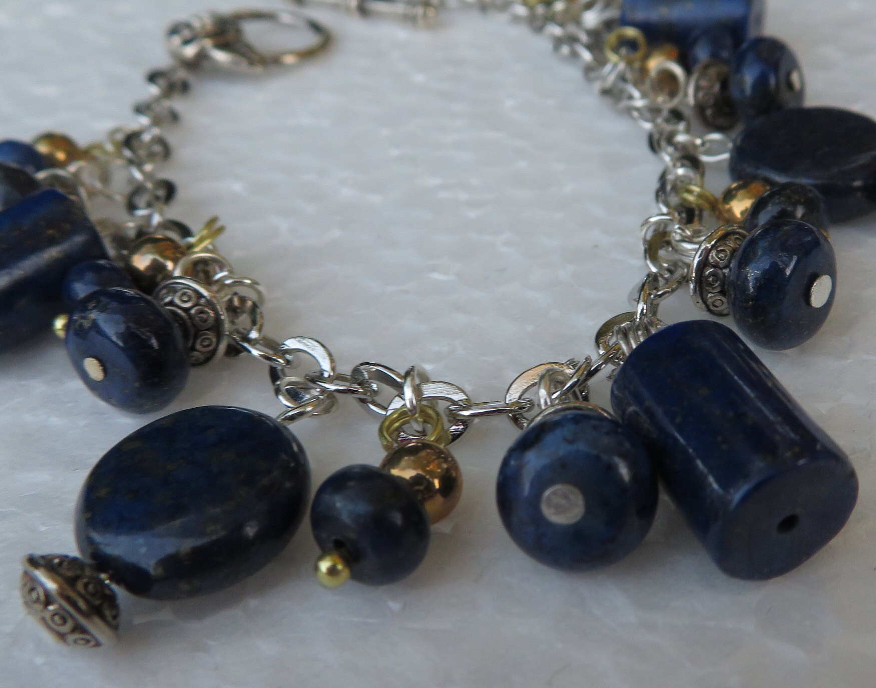 Lapis Lazuli, Silver & Gold Bracelet Etsy.de