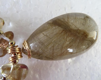 Rutilated Quartz Pendant 18" Beaded Necklace