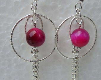 Magenta Agate Sterling Silver Earrings