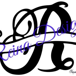 May include: Black monogram design with the name "Reina Designs" in purple script over a large black letter "A". The artist's name, "Yasmin Ramos", is in the bottom right corner.