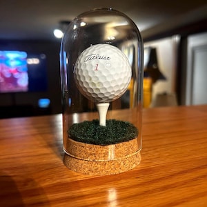 Glass Golf Ball Display Case: Cork Base with Turf