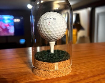 Glass Golf Ball Display Case: Cork Base with Turf